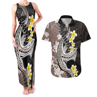 Brown and Black Hawaii Shark Tattoo Couples Matching Tank Maxi Dress and Hawaiian Shirt Puakenikeni Lei Plumeria Polynesian Pattern LT14 Black - Polynesian Pride