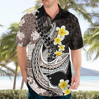 Brown and Black Hawaii Shark Tattoo Hawaiian Shirt Puakenikeni Lei Plumeria Polynesian Pattern LT14 - Polynesian Pride