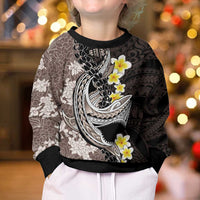 Brown and Black Hawaii Shark Tattoo Kid Ugly Christmas Sweater Puakenikeni Lei Plumeria Polynesian Pattern LT14 - Polynesian Pride