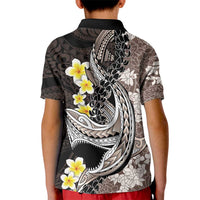 Brown and Black Hawaii Shark Tattoo Kid Polo Shirt Puakenikeni Lei Plumeria Polynesian Pattern LT14 - Polynesian Pride