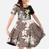 Brown and Black Hawaii Shark Tattoo Kid Short Sleeve Dress Puakenikeni Lei Plumeria Polynesian Pattern LT14 KID Black - Polynesian Pride