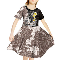 Brown and Black Hawaii Shark Tattoo Kid Short Sleeve Dress Puakenikeni Lei Plumeria Polynesian Pattern LT14 - Polynesian Pride