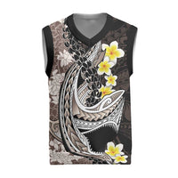 Brown and Black Hawaii Shark Tattoo Christmas Knitted V-Neck Vest Puakenikeni Lei Plumeria Polynesian Pattern LT14 Black - Polynesian Pride