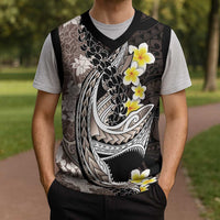 Brown and Black Hawaii Shark Tattoo Christmas Knitted V-Neck Vest Puakenikeni Lei Plumeria Polynesian Pattern LT14 - Polynesian Pride