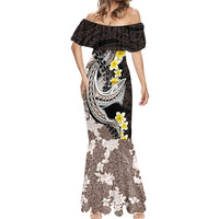 Brown and Black Hawaii Shark Tattoo Mermaid Dress Puakenikeni Lei Plumeria Polynesian Pattern LT14 - Polynesian Pride