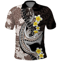 Brown and Black Hawaii Shark Tattoo Polo Shirt Puakenikeni Lei Plumeria Polynesian Pattern LT14 Black - Polynesian Pride