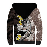 Brown and Black Hawaii Shark Tattoo Sherpa Hoodie Puakenikeni Lei Plumeria Polynesian Pattern LT14 - Polynesian Pride