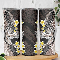 Brown and Black Hawaii Shark Tattoo Skinny Tumbler Puakenikeni Lei Plumeria Polynesian Pattern LT14 - Polynesian Pride