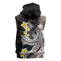 Brown and Black Hawaii Shark Tattoo Sleeveless Hoodie Puakenikeni Lei Plumeria Polynesian Pattern LT14 - Polynesian Pride