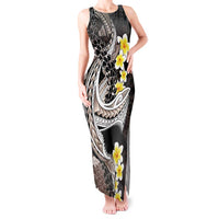 Brown and Black Hawaii Shark Tattoo Tank Maxi Dress Puakenikeni Lei Plumeria Polynesian Pattern LT14 Women Black - Polynesian Pride