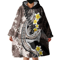 Brown and Black Hawaii Shark Tattoo Wearable Blanket Hoodie Puakenikeni Lei Plumeria Polynesian Pattern LT14 - Polynesian Pride