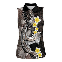 Brown and Black Hawaii Shark Tattoo Women Sleeveless Polo Shirt Puakenikeni Lei Plumeria Polynesian Pattern LT14 Female Black - Polynesian Pride
