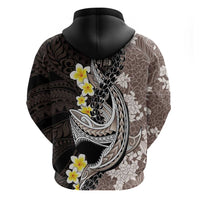 Brown and Black Hawaii Shark Tattoo Zip Hoodie Puakenikeni Lei Plumeria Polynesian Pattern LT14 - Polynesian Pride