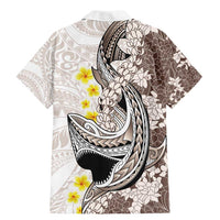 Brown and White Hawaii Shark Tattoo Family Matching Mermaid Dress and Hawaiian Shirt Puakenikeni Lei Plumeria Polynesian Pattern LT14 - Polynesian Pride