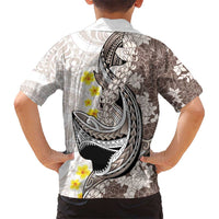 Brown and White Hawaii Shark Tattoo Hawaiian Shirt Puakenikeni Lei Plumeria Polynesian Pattern - Polynesian Pride