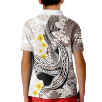 Brown and White Hawaii Shark Tattoo Kid Polo Shirt Puakenikeni Lei Plumeria Polynesian Pattern LT14 - Polynesian Pride