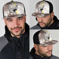 Brown and White Hawaii Shark Tattoo Mesh Trucker Cap Puakenikeni Lei Plumeria Polynesian Pattern - Polynesian Pride