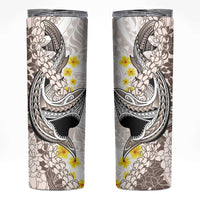 Brown and White Hawaii Shark Tattoo Skinny Tumbler Puakenikeni Lei Plumeria Polynesian Pattern LT14 White - Polynesian Pride