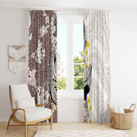 Brown and White Hawaii Shark Tattoo Window Curtain Puakenikeni Lei Plumeria Polynesian Pattern - Polynesian Pride