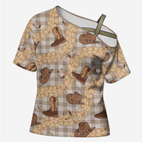 Khaki Palaka Hawaii Cowboy Cross Shoulder Shirt Puakenikeni Lei Paniolo Papale Seamless Vibes LT14 Female Khaki - Polynesian Pride