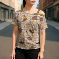 Khaki Palaka Hawaii Cowboy Cross Shoulder Shirt Puakenikeni Lei Paniolo Papale Seamless Vibes LT14 - Polynesian Pride