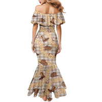 Khaki Palaka Hawaii Cowboy Family Matching Mermaid Dress and Hawaiian Shirt Puakenikeni Lei Paniolo Papale Seamless Vibes LT14 - Polynesian Pride