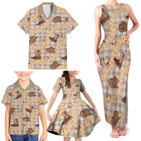 Khaki Palaka Hawaii Cowboy Family Matching Tank Maxi Dress and Hawaiian Shirt Puakenikeni Lei Paniolo Papale Seamless Vibes LT14 - Polynesian Pride