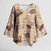 Khaki Palaka Hawaii Cowboy Kimono Sleeve Blouse Puakenikeni Lei Paniolo Papale Seamless Vibes LT14 Female Khaki - Polynesian Pride