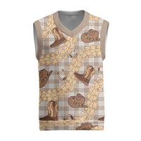 Khaki Palaka Hawaii Cowboy Christmas Knitted V-Neck Vest Puakenikeni Lei Paniolo Papale Seamless Vibes LT14 Khaki - Polynesian Pride