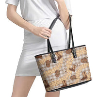 Khaki Palaka Hawaii Cowboy Leather Tote Bag Puakenikeni Lei Paniolo Papale Seamless Vibes LT14 - Polynesian Pride