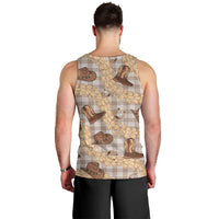 Khaki Palaka Hawaii Cowboy Men Tank Top Puakenikeni Lei Paniolo Papale Seamless Vibes LT14 - Polynesian Pride