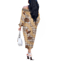 Khaki Palaka Hawaii Cowboy Off The Shoulder Long Sleeve Dress Puakenikeni Lei Paniolo Papale Seamless Vibes LT14 - Polynesian Pride