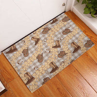 Khaki Palaka Hawaii Cowboy Rubber Doormat Puakenikeni Lei Paniolo Papale Seamless Vibes LT14 - Polynesian Pride