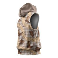 Khaki Palaka Hawaii Cowboy Sleeveless Hoodie Puakenikeni Lei Paniolo Papale Seamless Vibes LT14 - Polynesian Pride