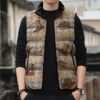 Khaki Palaka Hawaii Cowboy Sleeveless Puffer Jacket Puakenikeni Lei Paniolo Papale Seamless Vibes LT14 - Polynesian Pride