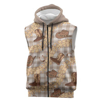 Khaki Palaka Hawaii Cowboy Sleeveless Zip Hoodie Puakenikeni Lei Paniolo Papale Seamless Vibes LT14 Khaki - Polynesian Pride
