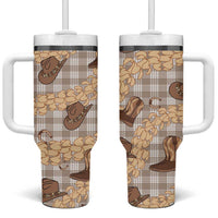 Khaki Palaka Hawaii Cowboy Tumbler With Handle Puakenikeni Lei Paniolo Papale Seamless Vibes LT14 One Size: 40 oz Khaki - Polynesian Pride