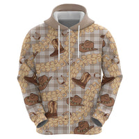 Khaki Palaka Hawaii Cowboy Zip Hoodie Puakenikeni Lei Paniolo Papale Seamless Vibes LT14 - Polynesian Pride