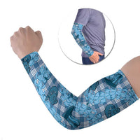 Cyan Palaka Hawaii Cowboy Arm Sleeves Puakenikeni Lei Paniolo Papale Seamless Vibes LT14 Set of 2 Cyan - Polynesian Pride