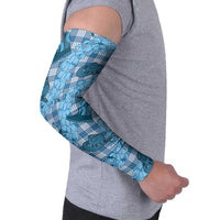 Cyan Palaka Hawaii Cowboy Arm Sleeves Puakenikeni Lei Paniolo Papale Seamless Vibes LT14 - Polynesian Pride
