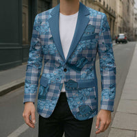 Cyan Palaka Hawaii Cowboy Blazer Puakenikeni Lei Paniolo Papale Seamless Vibes LT14 - Polynesian Pride