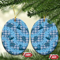 Cyan Palaka Hawaii Cowboy Ceramic Ornament Puakenikeni Lei Paniolo Papale Seamless Vibes LT14 Oval Cyan - Polynesian Pride