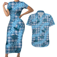 Cyan Palaka Hawaii Cowboy Couples Matching Short Sleeve Bodycon Dress and Hawaiian Shirt Puakenikeni Lei Paniolo Papale Seamless Vibes LT14 Cyan - Polynesian Pride