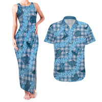 Cyan Palaka Hawaii Cowboy Couples Matching Tank Maxi Dress and Hawaiian Shirt Puakenikeni Lei Paniolo Papale Seamless Vibes LT14 Cyan - Polynesian Pride