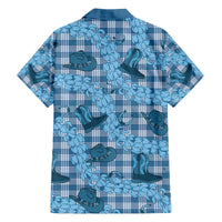 Cyan Palaka Hawaii Cowboy Family Matching Off The Shoulder Long Sleeve Dress and Hawaiian Shirt Puakenikeni Lei Paniolo Papale Seamless Vibes LT14 - Polynesian Pride