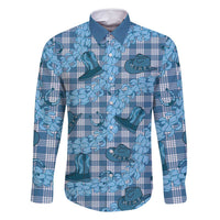 Cyan Palaka Hawaii Cowboy Family Matching Off Shoulder Maxi Dress and Hawaiian Shirt Puakenikeni Lei Paniolo Papale Seamless Vibes LT14 Dad's Shirt - Long Sleeve Cyan - Polynesian Pride