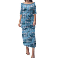 Cyan Palaka Hawaii Cowboy Family Matching Puletasi and Hawaiian Shirt Puakenikeni Lei Paniolo Papale Seamless Vibes LT14 Mom's Dress Cyan - Polynesian Pride