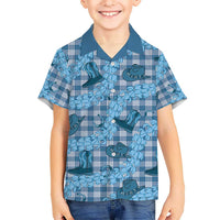 Cyan Palaka Hawaii Cowboy Kid Hawaiian Shirt Puakenikeni Lei Paniolo Papale Seamless Vibes LT14 Kid Cyan - Polynesian Pride