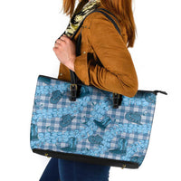Cyan Palaka Hawaii Cowboy Leather Tote Bag Puakenikeni Lei Paniolo Papale Seamless Vibes LT14 Cyan - Polynesian Pride