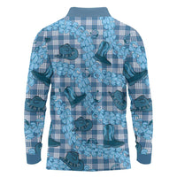 Cyan Palaka Hawaii Cowboy Long Sleeve Polo Shirt Puakenikeni Lei Paniolo Papale Seamless Vibes LT14 - Polynesian Pride